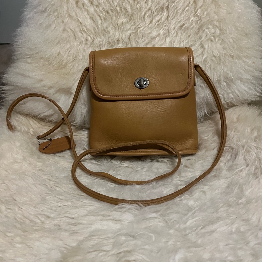 Vintage Coach Tango Mini Crossbody Bag Camel Tan Nickel 9049